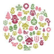Christmas Element Icons in Circle Shape