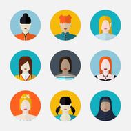 Vector set of women avatars in flat style different nationalit