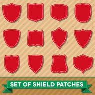 Set of shield shaped stitched patches