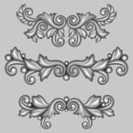 Set of baroque ornamental antique silver scrolls and vignettes