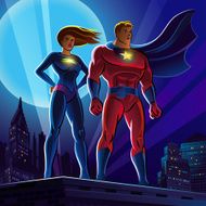 Superhero Couple Male and female superheroes Vector illustration N2