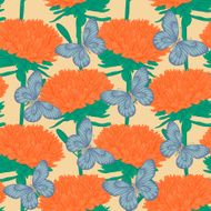 seamless background with flowers aster and butterflies N2