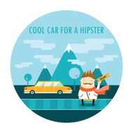 Handsome hipster guy and cool car Cute cartoon character N3