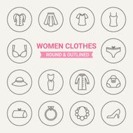 Set of round and outlined women clothing icons