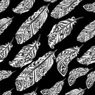 Vector seamless pattern with etno ornate feathers