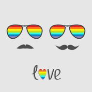Two glasses with rainbow lenses and mustaches Isolated icon