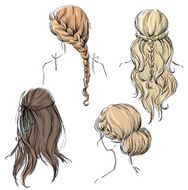 set of different hairstyles Hand drawn