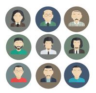 Male Faces icons of characters in a flat style