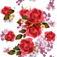 Floral vector seamless wallpaper with lilac flowers and roses