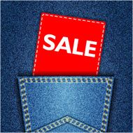 Blue back jeans pocket realistic denim texture with sale tag