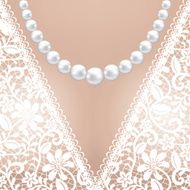 Decolette of white lace bridal dress