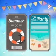 summer beach party ticket on sea background
