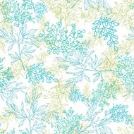 Scattered blue green branches seamless pattern background