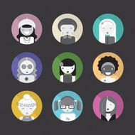 Set of girl flat avatars black and white