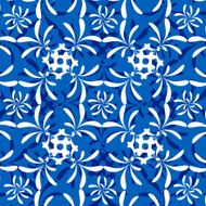 white floral pattern with blue background