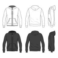 Front back and side views of blank hoodie with zipper