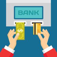Human Hands - ATM Concept Illustration in Flat Design Style
