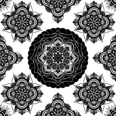White and black ornamental fantasy seamless pattern N3