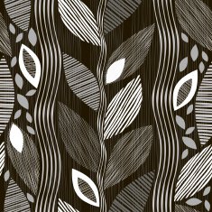 Monochrome seamless pattern of abstract leaves on a black background N2