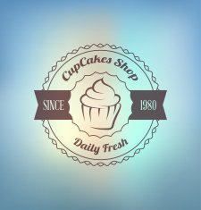 Cupcake food label over blurred background N6