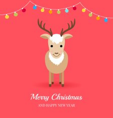 Christmas card with cute deer and garlands N2