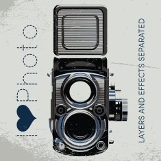 retro poster with colored vintage camera