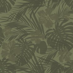 Tropical seamless monochrome khaki camouflage background with leaves and flowers N2