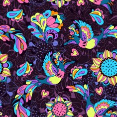 Colorful pattern with bird Phoenix and sunflower