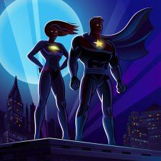 Superhero Couple Male and female superheroes Vector illustration