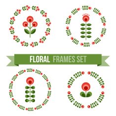 Set of design elements - round floral frames N14