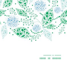 Vector abstract blue and green leaves horizontal frame seamless pattern