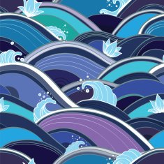 seamless pattern with water waves and lilies N3