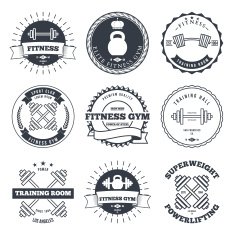 Bodybuilding and fitness gym logos Label emblems design elements