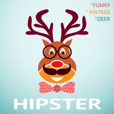 Portrait of funny vintage hipster deer with glasses mustache an