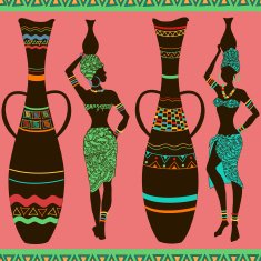 African seamless pattern of girls and vases