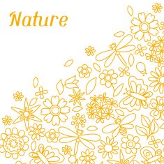 Natural card with beautiful flowers beetles and butterflies N10