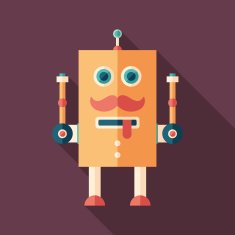 Colorful robot flat square icon with long shadows Set 17