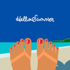 Hello summer self shoot female feet on the beach