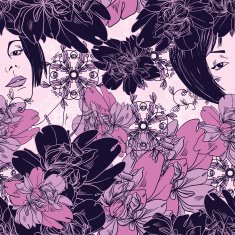 abstract vector seamless pattern with girl flowers and ornaments N2