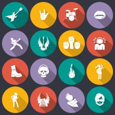Rock music icons flat