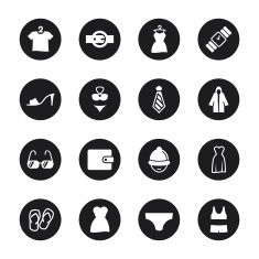 Clothing and Accessories Icons - Black Circle Series