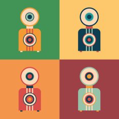 Colorful set of retro cameras