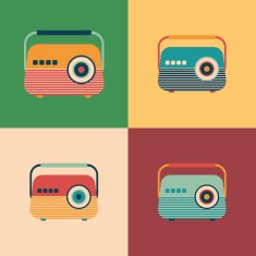 Colorful set of classic radio receivers