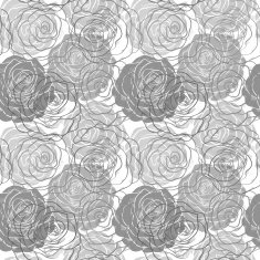 black and white seamless pattern in roses with contours N2