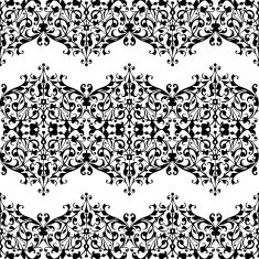 Lace black seamless pattern with flowers on white background N2