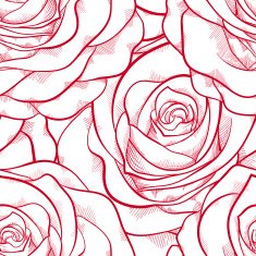 red and white seamless pattern in roses with contours