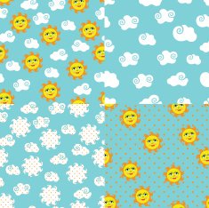Set simple seamless patterns with sun sky clouds polka dot N2