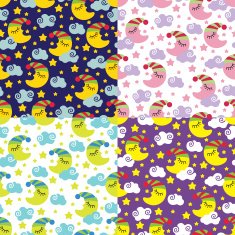 Set simple seamless patterns of sleeping moon clouds stars N2