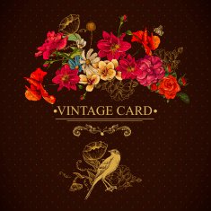 Vintage Floral Card with Birds