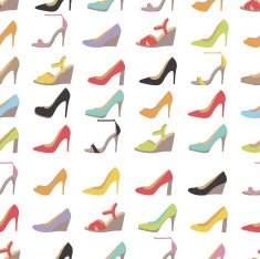 Seamless lady's shoes colorful pattern White background